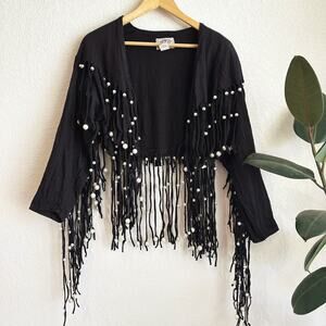 Jou Jou Fringe Pearl Crop Bolero Jacket Small 90s 80s Biker Cowgirl Festival